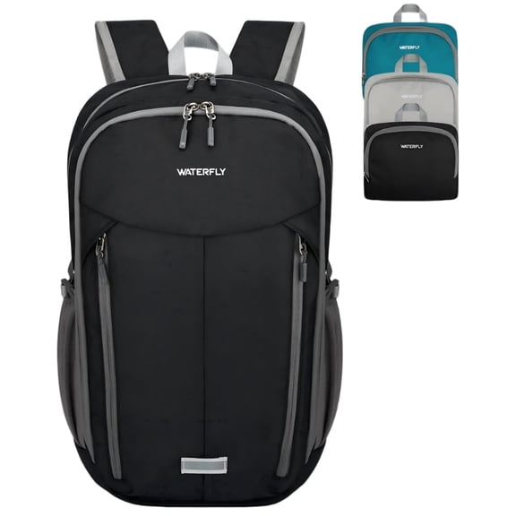 Waterfly Unisex 25L Small Lightweight Foldable Packable Hiking Walking Nylon Breathable Backpacks Daypack,Black