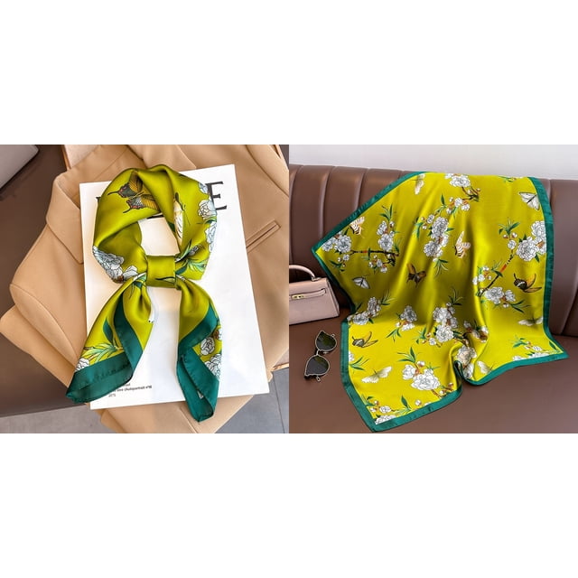 Bufanda cuadrada de seda con estampado Floral para mujer, pañuelo de satén suave, para la cabeza Hijab, cinta para bolso