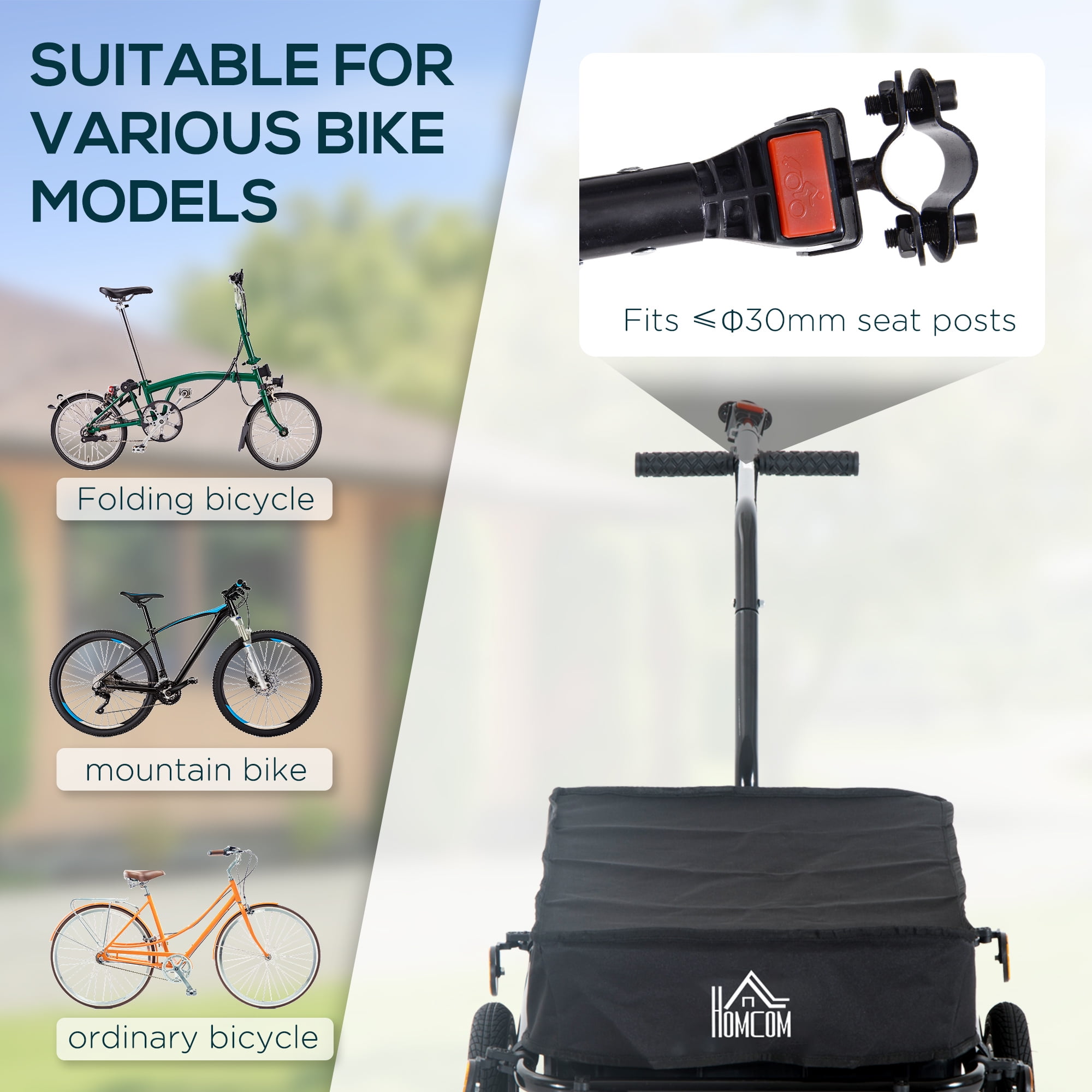 Bicycle Cargo Trailer with Removable Storage Box and Waterproof Cover, Bike Wagon Trailer Equipped with Two 16 Inch Rubber Wheels and Reflectors for Groceries Camping Gear Hauling