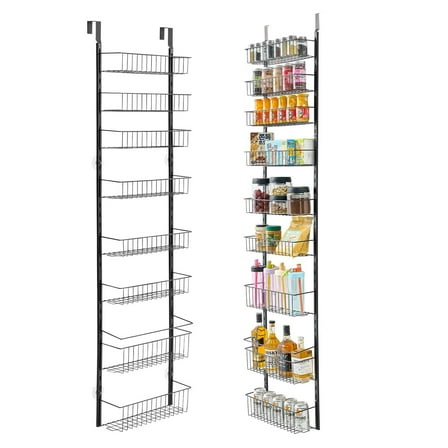 9-Tier Over The Door Pantry Organizer – Adjustable Hanging Storage Rack for Kitchen, Spices, Canned Food & Snacks – Space-Saving Design Fits Standard Doors (No Tools Needed)