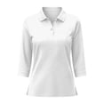 thumbnail image 4 of BOOMNY Women's 3/4 Sleeve Polo Shirts Solid Color Loose Summer Buttons Tops for Women, 4 of 5