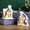 A, variant on Dserfhy Christmas Mini Snow House Figurine LED Lighted Miniature Cottage Decoration Tiny Resin Winter Village Ornament for Xmas Scene Desktop Decoration