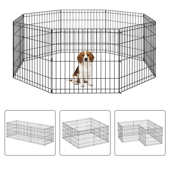 Pet Dog Metal Dog Fence 24 Inch Height 8 Panels Foldable Portable Pet Exercise Pen for Outdoor & Indoor Puppy Palypen Kenne w/door for Puppy Dogs Small Breeds, Black