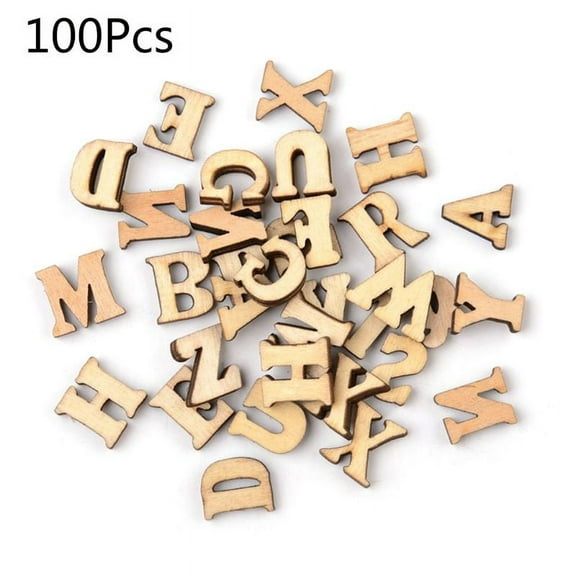 Techinal 100pcs Unfinished Wooden Capital Letters Alphabet DIY Wood Cutout Discs for Patchwork Scrapbooking Art Crafts