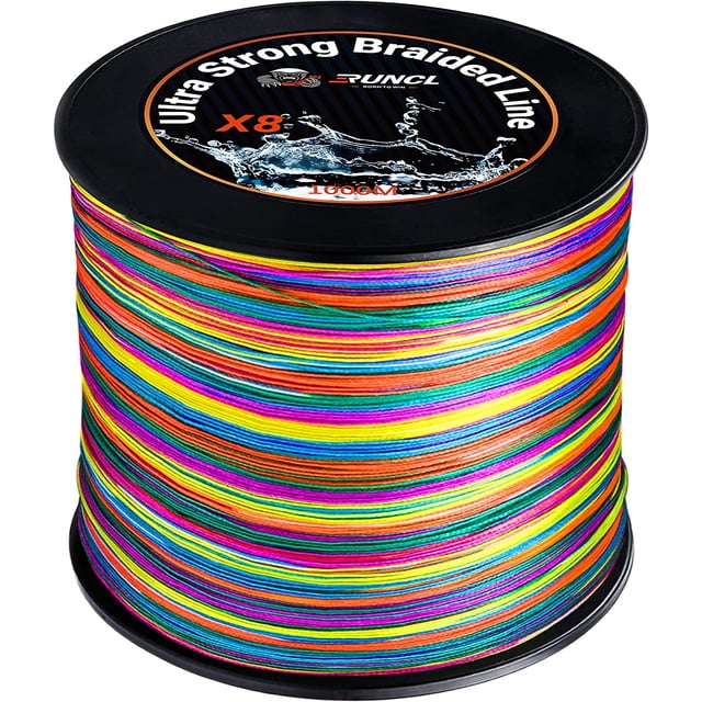 RUNCL Línea de Pesca Trenzada, Resistente a la abrasión, Estiramiento Cero, Trenza de Pesca de Visibilidad Extra Multicolor 8X para Agua Dulce Salada, 328-1093 Yardas, 12-100 LB, Regalo de Pesca, deco