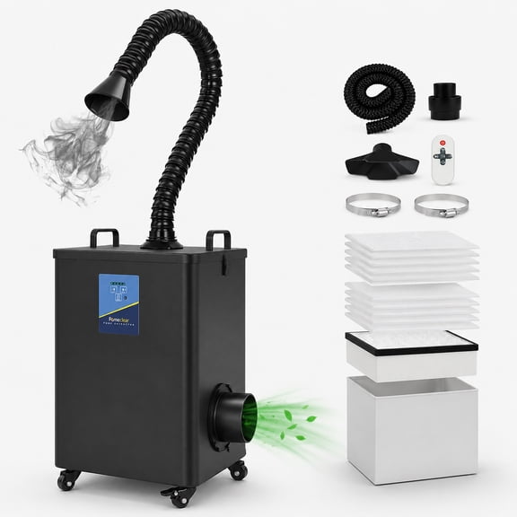 FumeClear FC-2002A Laser Fume Extractor with Exhaust for 10W–20W Laser Engraver, 260m³/h Strong Suction, Low Noise, 12-Filter Smoke Cleaner for Laser Engraving & Soldering