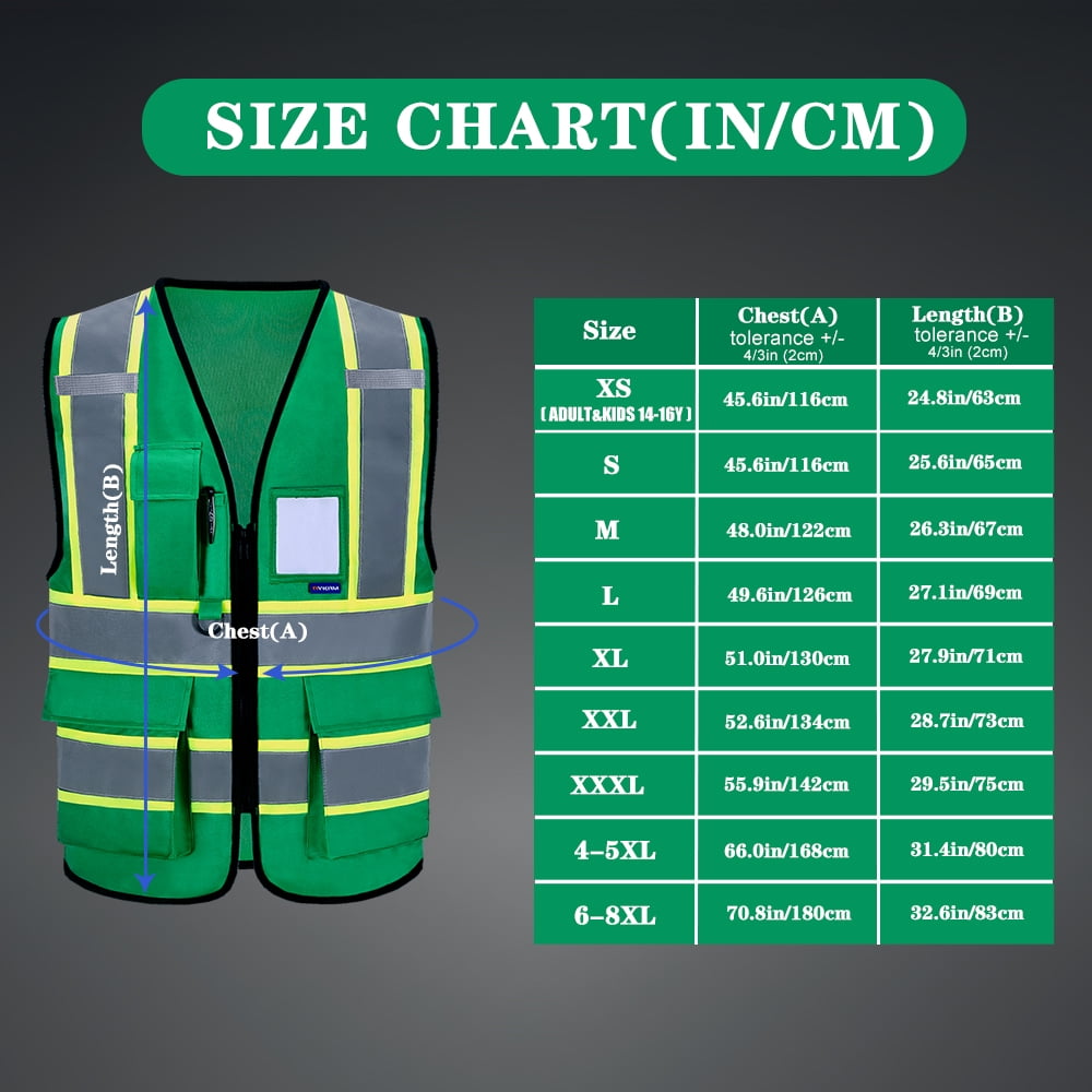 AYKRM Green High Vis Reflective Small Safety Vest for Women Men Security Pocket Zipper