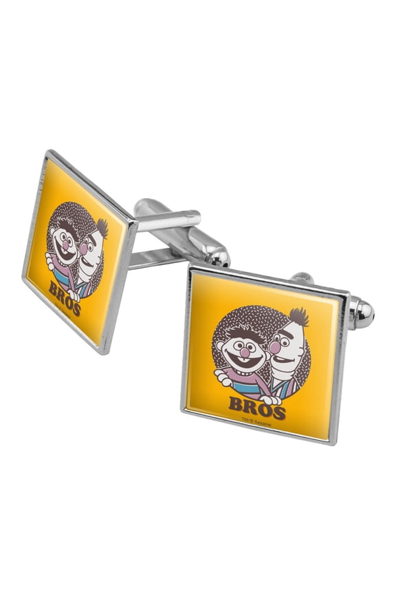 Sesame Street Bert and Ernie Bros Square Cufflink Set - Silver or Gold