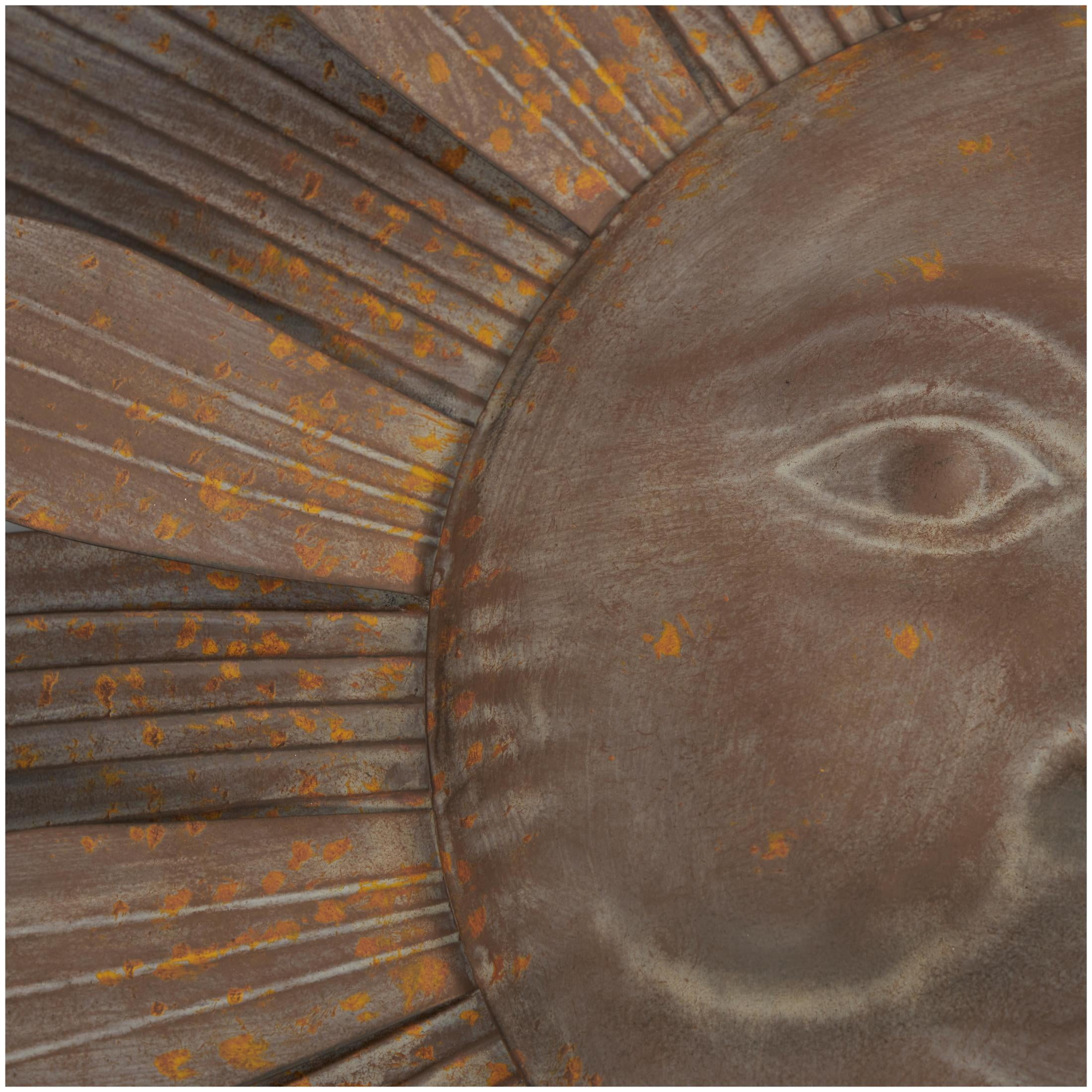 DecMode Rustic Metal Carved Sun Face with Rays Wall Décor, 30"D with Bronze Gold Distressed Finish