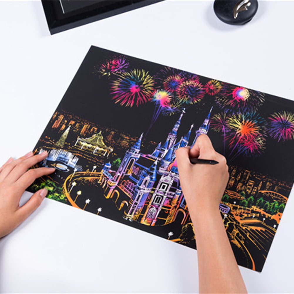 Scratch Board for Adults and Kids Scratch Painting Sketch DIY Art Craft City Series Night View Creative Gift 