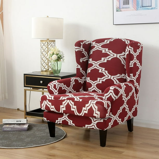 Durable Soft High Stretch Wing Chair Slipcover Non-slip Jacquard 2