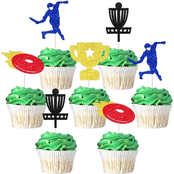Disc Golf Party Cake Decoration, 10pcs Glitter Golf Themed Birthday Cupcake Topper for Men Women Sport Lover Sports Themed Birthday Retirement Anniversary Party Decorations