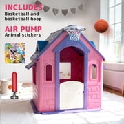 Redsmile Playhouse for Kids,Kids Playhouse with Basketball Ring Toss Play and DIY Stickers, Activity Center Game House for Indoor Outdoor,Gift for Girls Boys