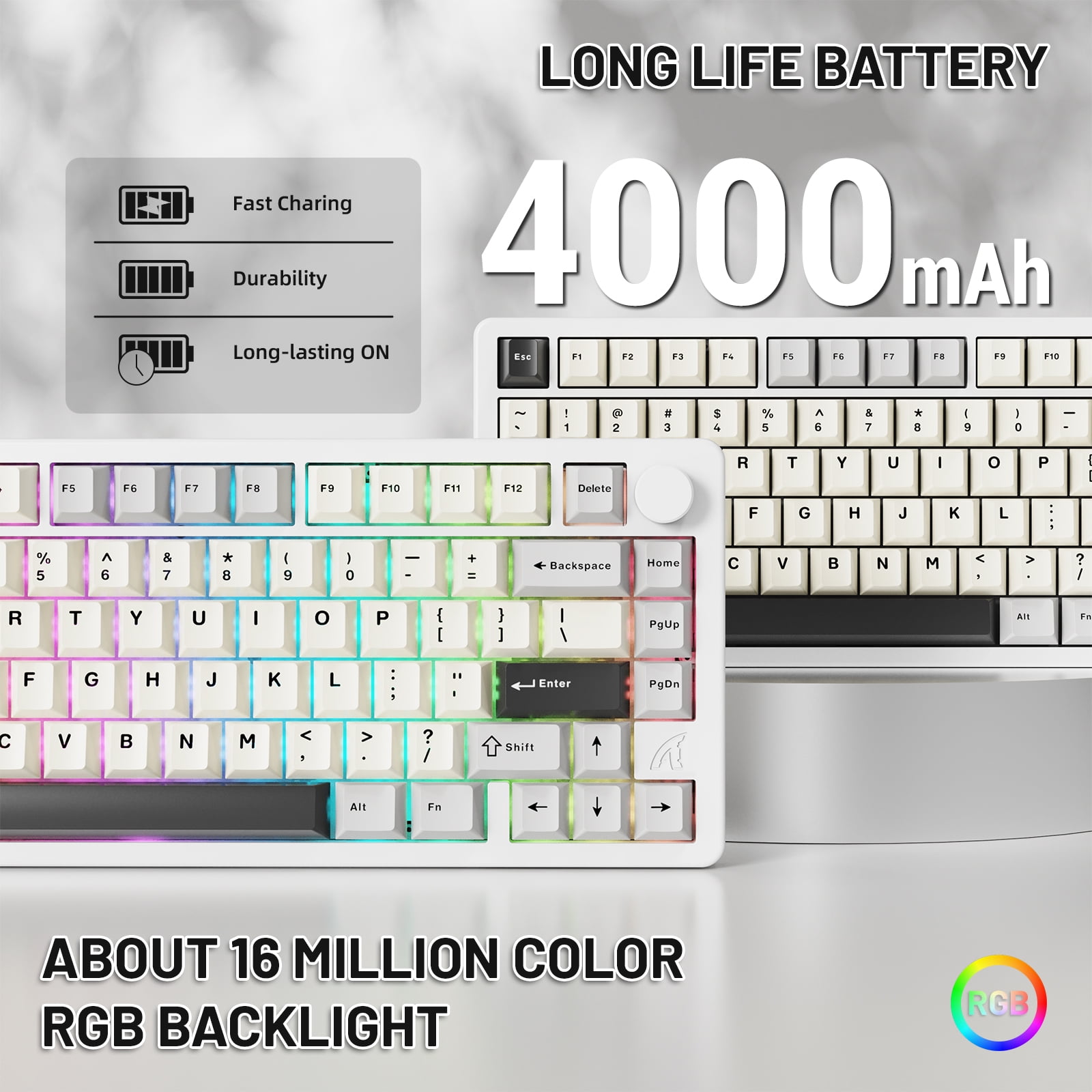 ATTACK SHARK X86 75% Wireless Gasket Mechanical Keyboard with Knob, CNC Aluminum Turd, 3 Mode Connectivity,82 Key Hot Swappable,Custom Linear Switches RGB Gaming Keyboard for Win/Mac/Linux-Star White