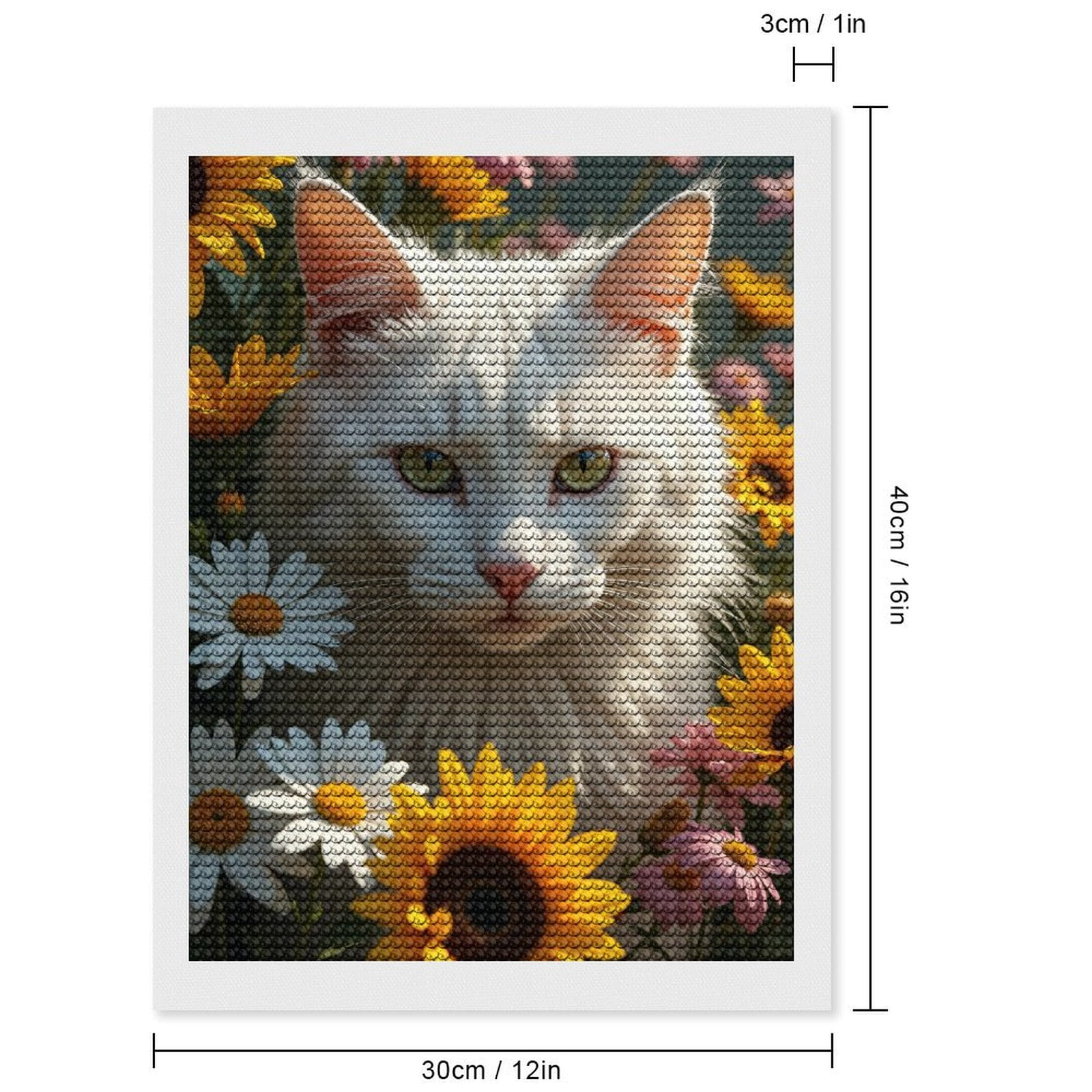 Diamond Art Kits for Adults, Cat Among Colorful Flowers 5D Diamond Painting Kits for Adults Beginners, DIY Full Drill Diamond Painting, Gem Art and Crafts 12x16