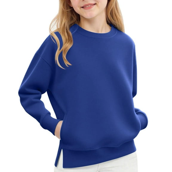OGLCCG Girls Oversized Sweatshirt Kids Long Sleeve Crewneck Fleece Lined Cute Pullover Tops with Pockets Lightweight Fall Winter Shirts 5-14 Years