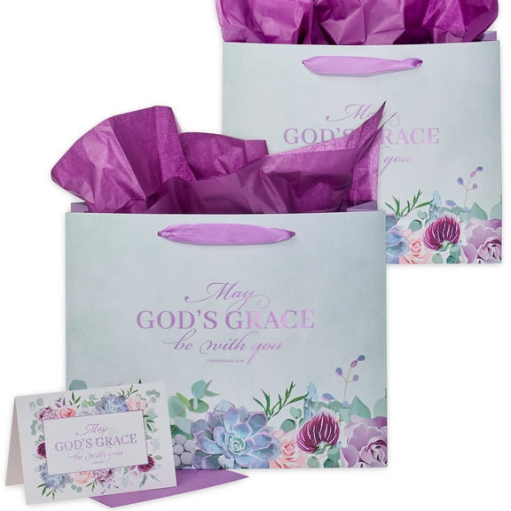 Purple Gift Bag w/Card & Tissue Paper Set - God's Grace - Colossians 4:18, Large