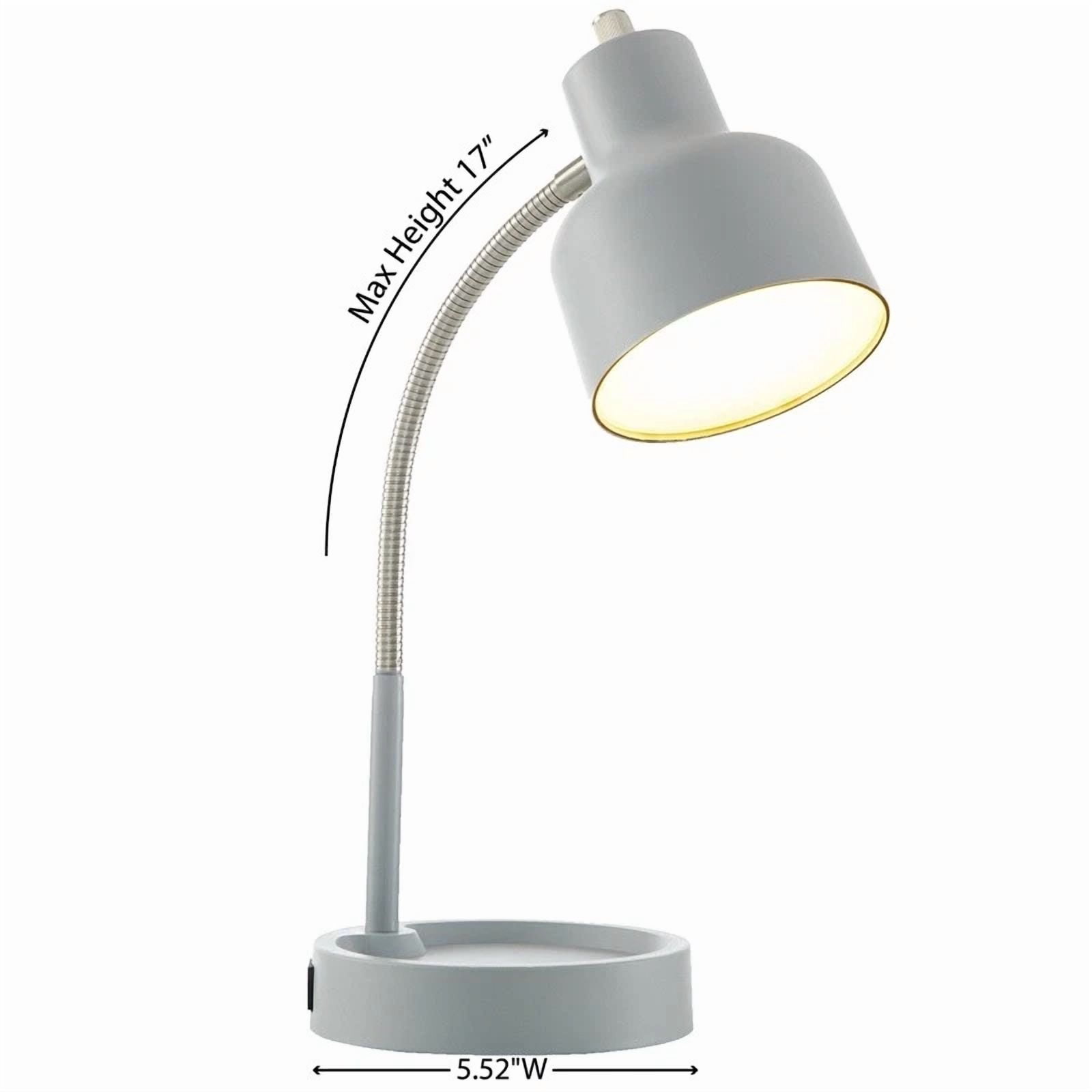 Led Desk Lamp Catch-All Base Ac Outlet Energy Efficient Flexible Gooseneck New