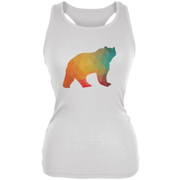 Bear Geometric White Juniors Soft Tank Top - 2X-Large