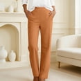 thumbnail image 2 of LIIPEE Womens Pants Casual Solid Color Ankle Straight-Leg Pull-On Khakis Female Mid Elastic Waist Regular Soft Daily Breathable Comfortable Pants With Pockets,S, 2 of 5