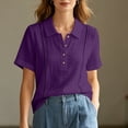 thumbnail image 6 of Babysbule Women's Point Collar Short Sleeve Button Front Contrast Stitching Relaxed Fit Casual Work Everyday Top, 6 of 8