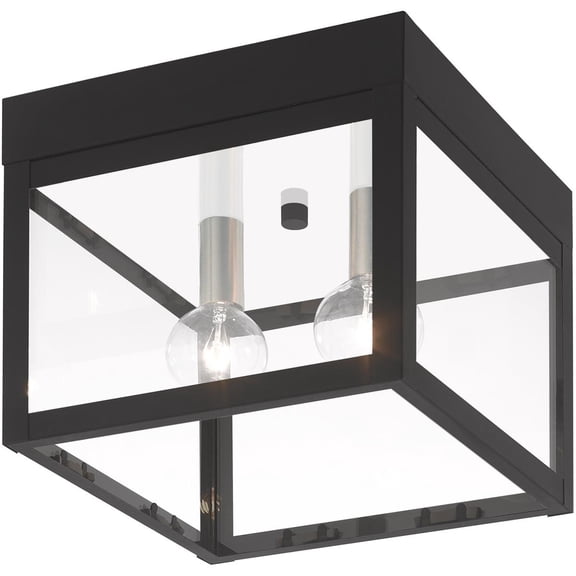 8 inch 2 Light Black Outdoor Ceiling Light fixture with Clear Glass Shade