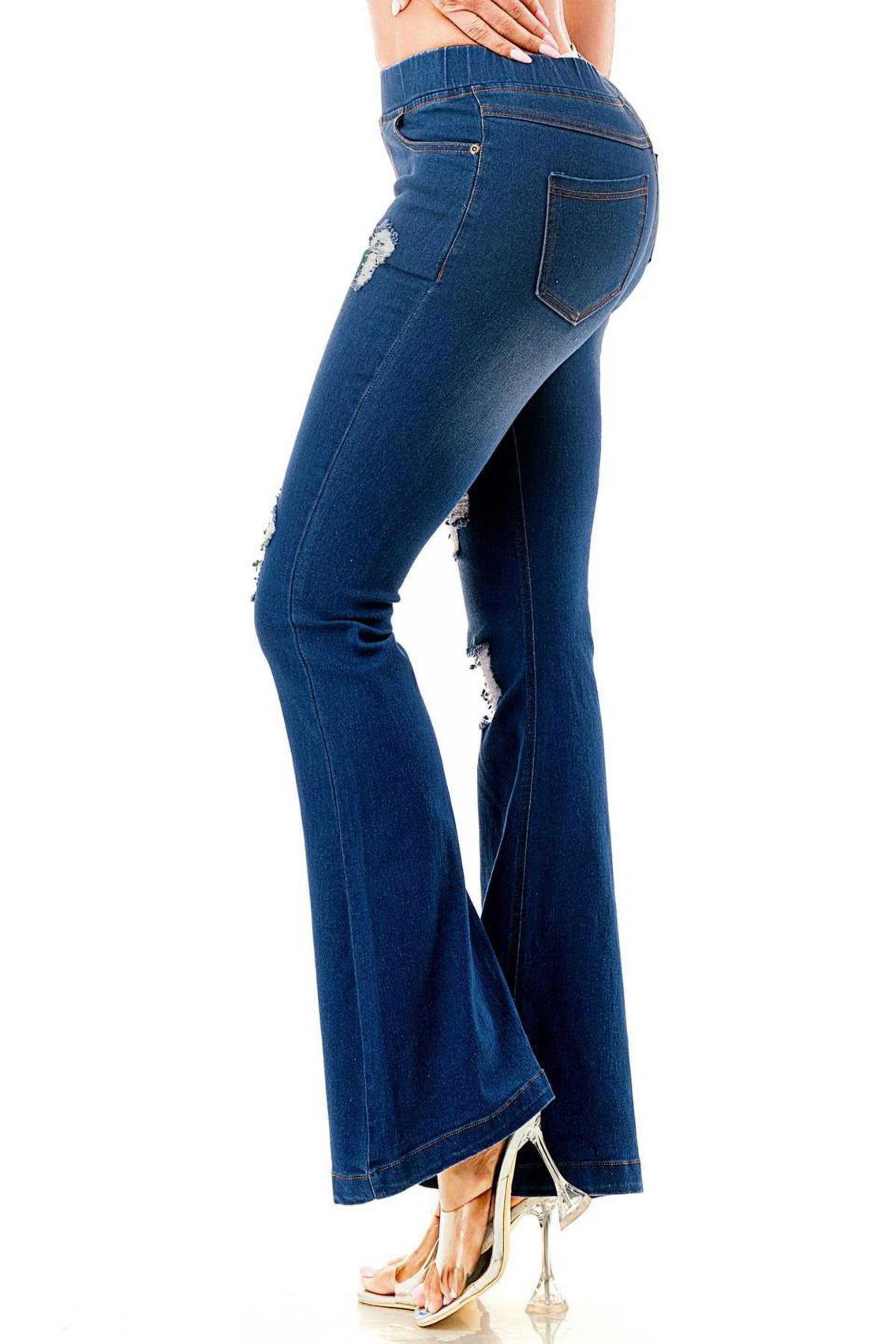 Jvini Women's Flare Jeans Pull-On Ripped Distressed Flared