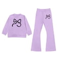 thumbnail image 2 of Girls 2 Piece Elegant Outfits Ruffle Sleeve Buttoned Top & Elastic Waist Wide Leg Pants with Rickrack Trim Kids Casual Clothes Light Purple Size 5-6 Years, 2 of 4