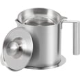 thumbnail image 1 of Colador y recipiente de grasa de acero inoxidable 304 Olla grande de almacenamiento de aceite de 1,8 l/1,9 cuartos de galón con tapa a prueba de polvo y mango de fácil agarre para tocino, cocina o, 1 of 6