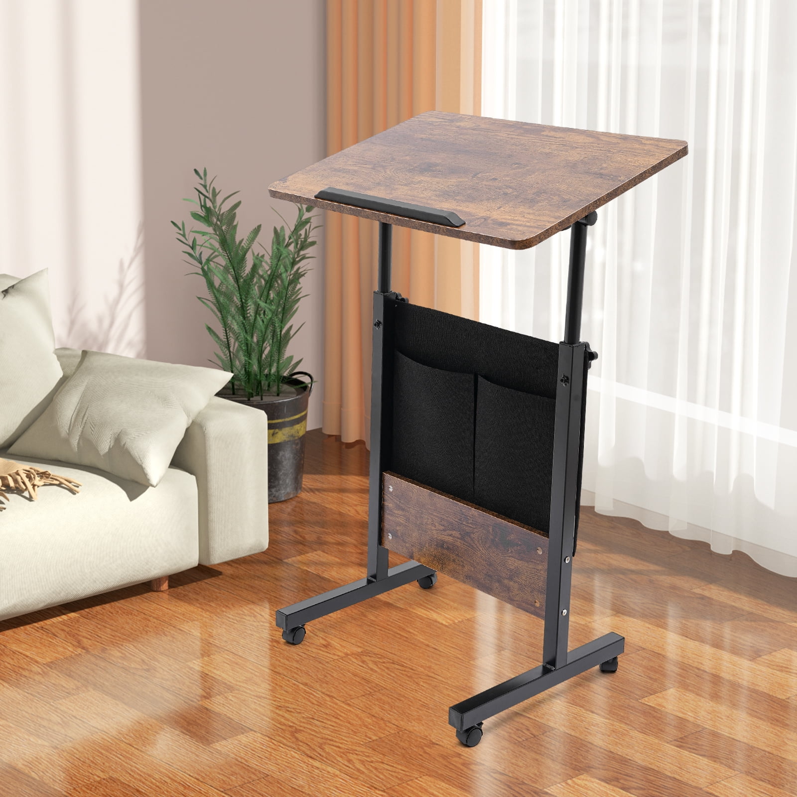 Fichiouy Mobile Standing Desk Portable Stand Up Desk Adjustable Standing Desk Converter with Wheels for Home Office Workstation Rolling Desk Laptop Cart