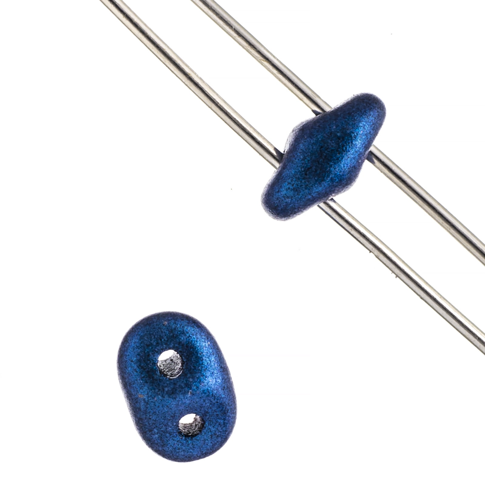 John Bead 100g Czech Glass Superduo 2-Hole Beads 2.5x5mm Metallic Suede Blue