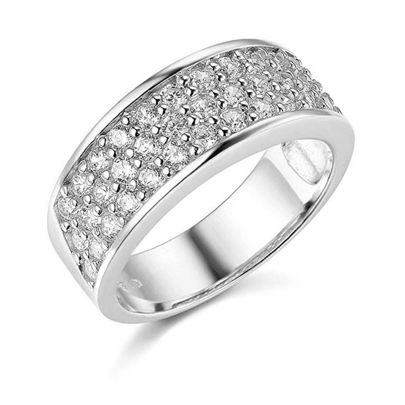 3.5 Ct Round Real 14k White Gold 3-Row Pavé 7.5mm Wedding Anniversary Band Ring