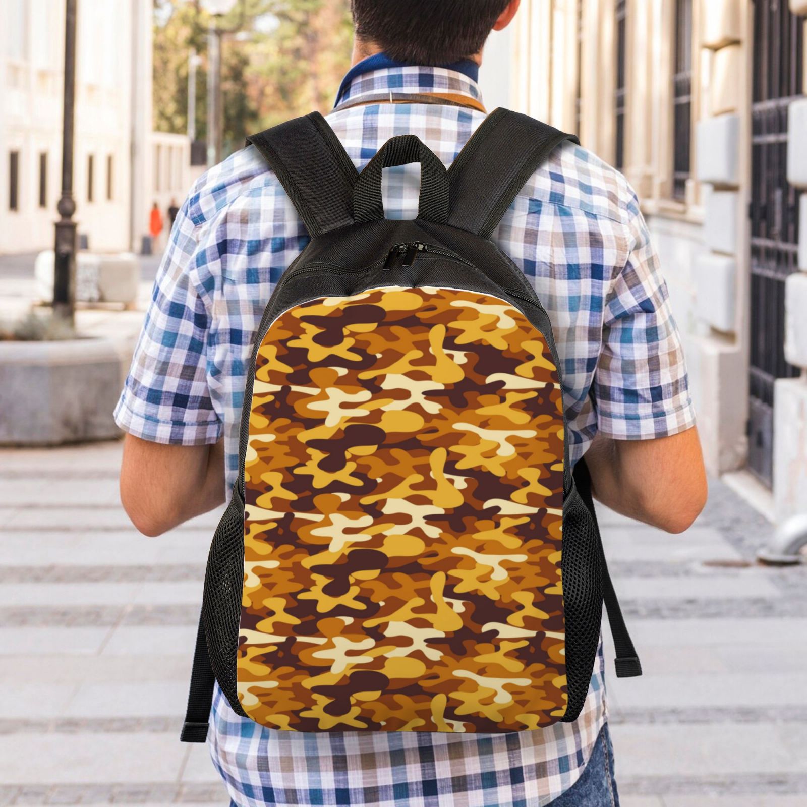 Xecao Desert Camouflage Print School Backpack with Laptop Compartment Small Travel Laptop Backpack for Women Men Waterproof College Backpack Simple School Bag