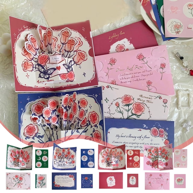 3D Rose Birthday Card for Women & Men - Unique Exploding Flower Design with Envelope for Anniversary, Mother's Day, Wedding Thank You