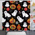 thumbnail image 1 of Whimsical Black Christmas Shower Curtain with Happy Ghosts & Creatures, 1 of 5