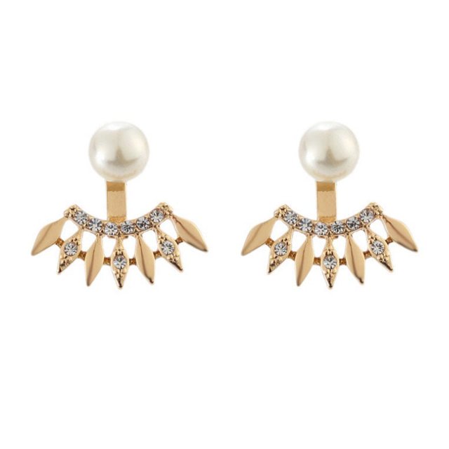 Funie Mode Femmes Strass Faux Perle Fan Forme Oreille Vestes Boucles d'Oreilles Bijoux Cadeau
