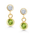 thumbnail image 2 of Gem Stone King 14K Yellow Gold Green Peridot and White Moissanite Drop Dangle Earrings for Women (0.80 Cttw, Gemstone Birthstone, Round 4MM and 3MM), 2 of 4