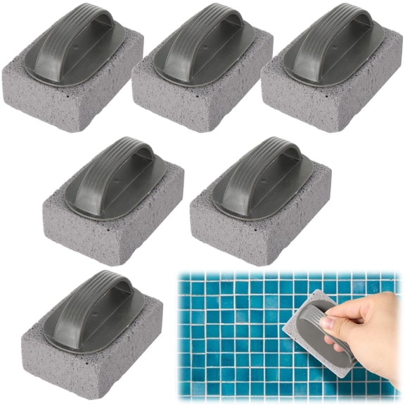 Blueek 6 PCS Hand-Held Pool Pumice Stones - Grill & Sink Scrubber for Stains, Pool Cleaning Blocks with Handle, Swimming Tile Stone for Clean