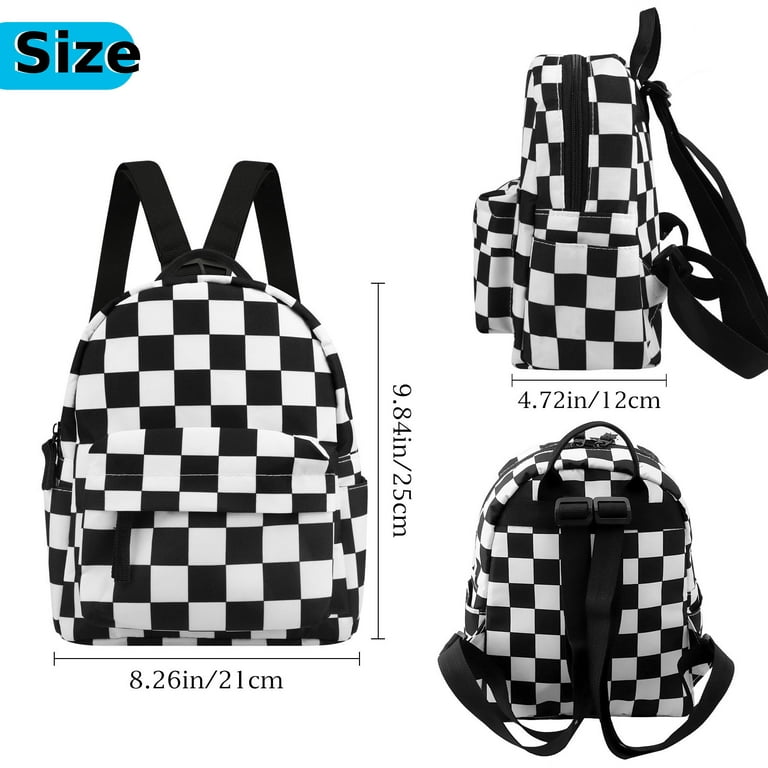 Kids Backpack - Black / Tan & White Checkered