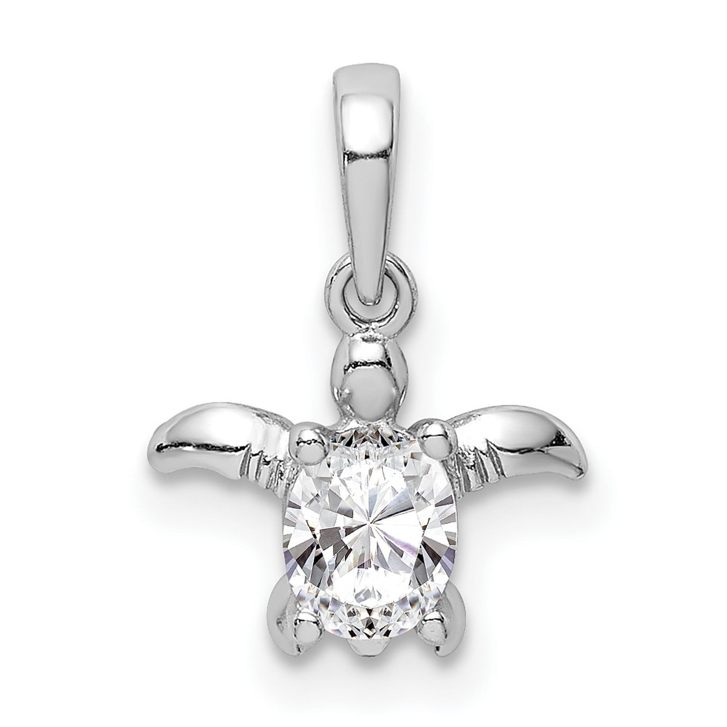 Solid 925 Sterling Silver CZ Cubic Zirconia Turtle Pendant Charm 8mm x 10mm 