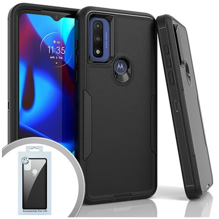 For Motorola Moto G Pure XT2163DL 2021 Tough Hybrid Phone Cover Case - Black