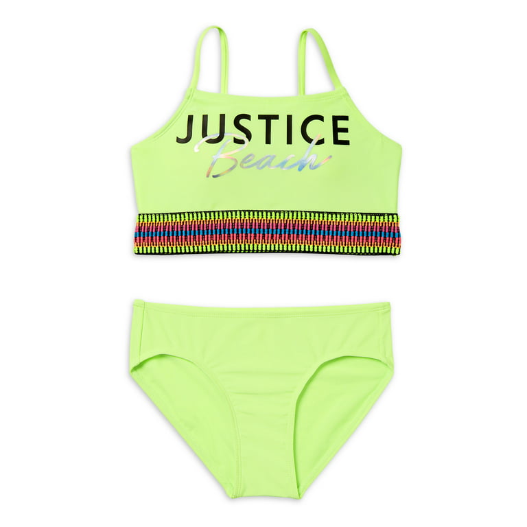 Justice Girls 2 Piece Rainbow Elastic Bikini Swimsuit, Sizes 5-18 