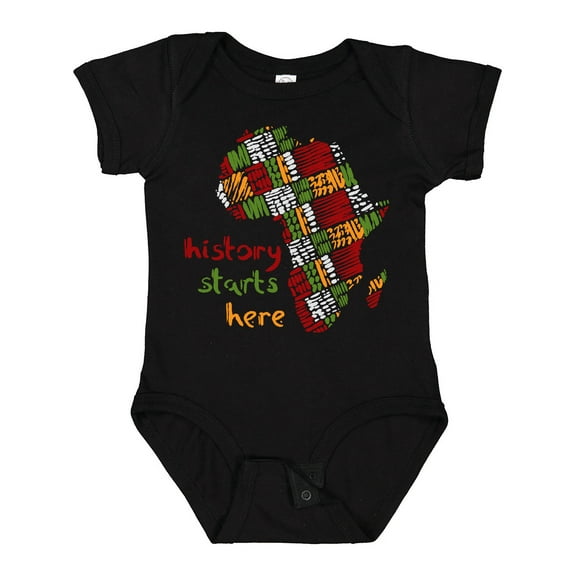Inktastic Black History Month History Starts Here African Fabric Print Boys or Girls Baby Bodysuit