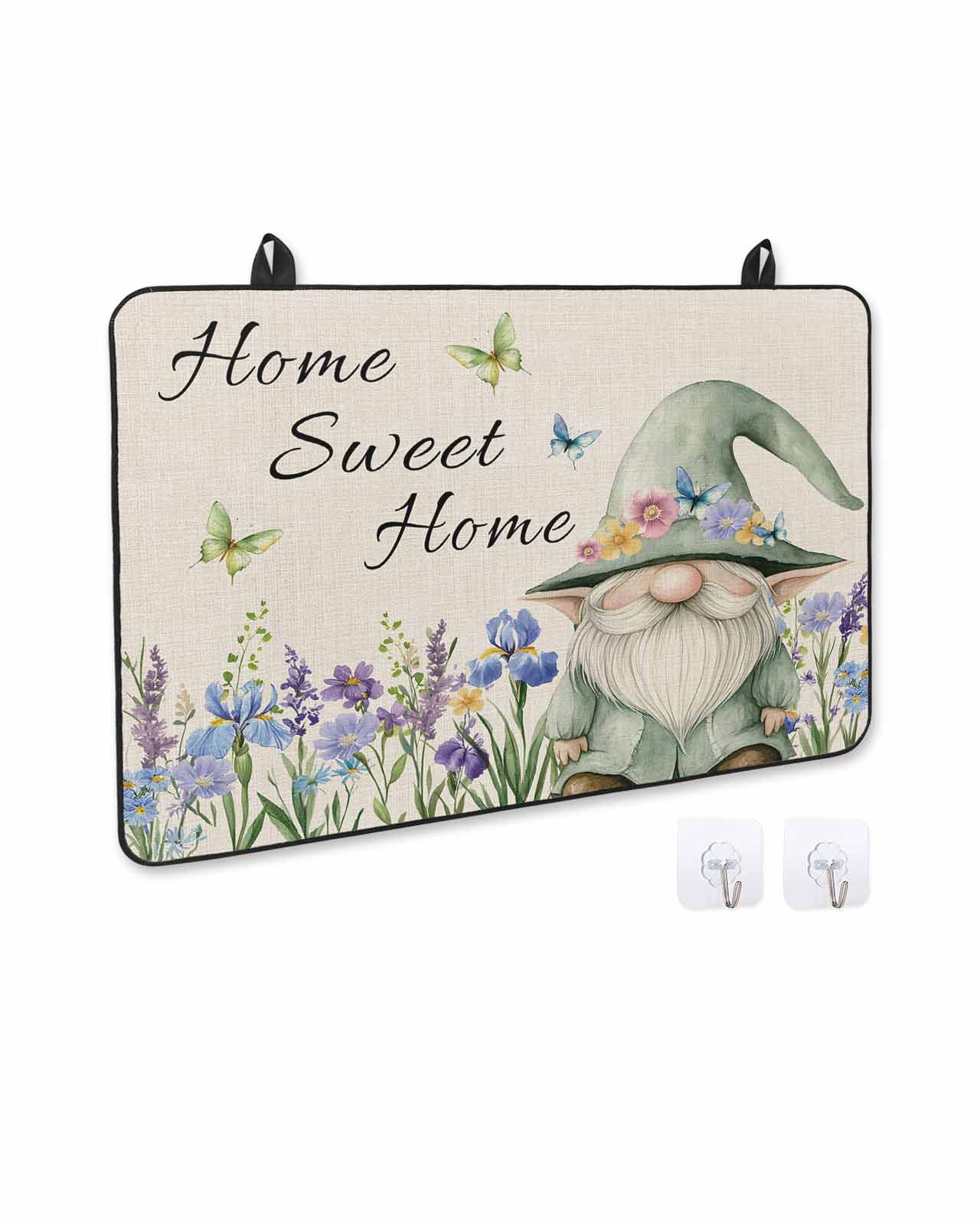 nqOlkjepod Large Induction Cooktop Protector Mat 28.5"x20.5", Rustic Gnome Stove Top Covers for Electric Stove, Spring Flowers Butterfly Beige Burlap Stove Burner Cover Mats, Glass Top Stove Cover