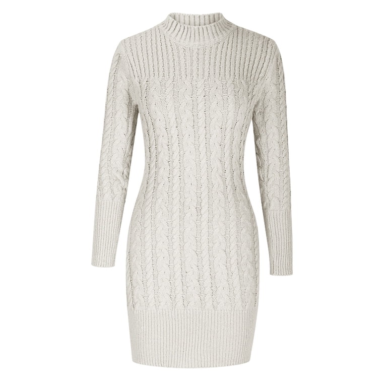 Oplxuo Cable Knitted Dresses for Women Slim Fit Crew Neck Long Sleeve  Bodycon Fall Winter Mini Sweater Dress - Walmart.com