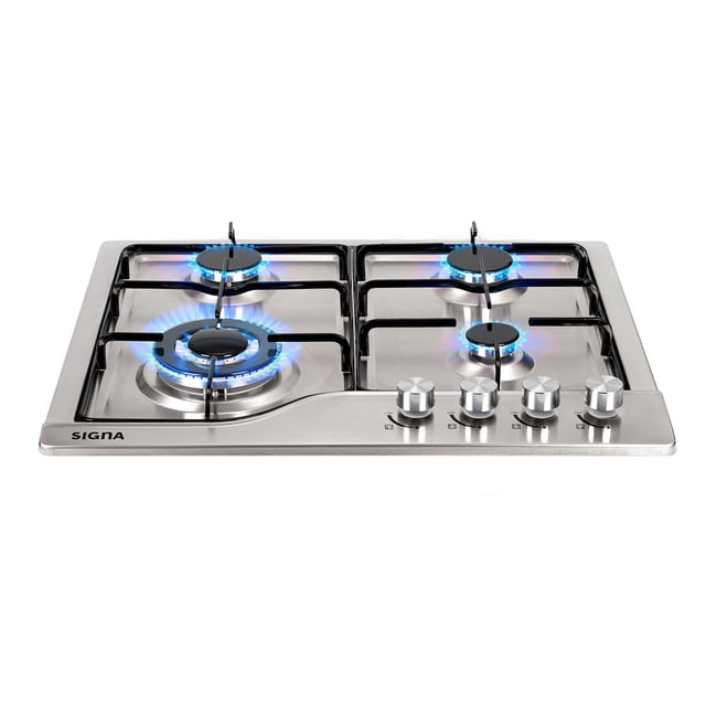 SIGNA Parrilla De Gas 4 Quemadores De Acero Inoxidable Estufa Compatible Con Gas LP Empotrable o De Sobreponer Encendido Electronico Parrilla Electrica De Estructura Metalica (4 Quemadores)