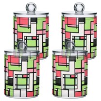 Yayeee 4 Pack Qtip Holder Bathroom Cotton Swab Canister with Lid Clear Dispenser Set, Green Abstract Geometric