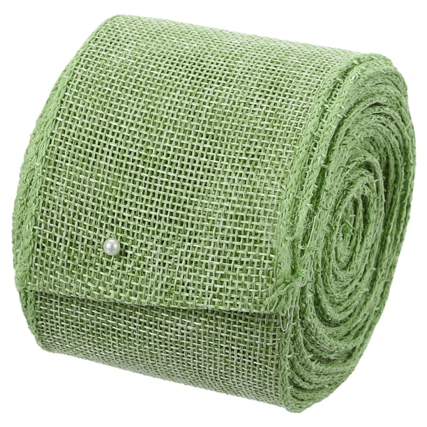 Cinta de yute con alambre Uxcell, 2-1/2 pulgadas x 10 yardas, rollo de cinta de tela blanca, decoración de cinta con borde de alambre, verde claro / 2.5"