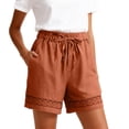 thumbnail image 3 of WULMLEO Cotton Linen Shorts for Women Drawstring Elastic Waist Short Pants Flowy Lace Trim Shorts Summer Beach Short Pants Saffron L, 3 of 4