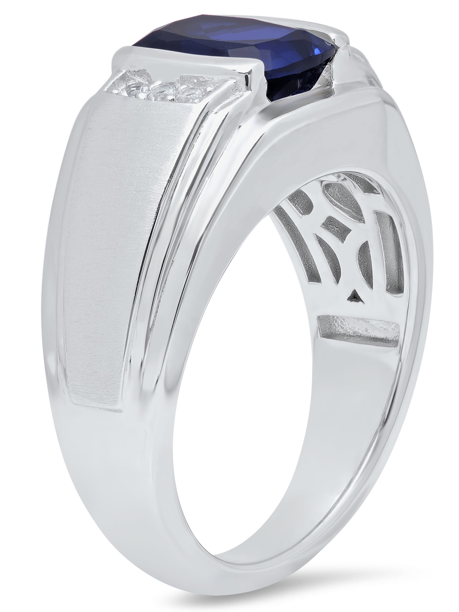 Men's .925 Sterling Silver With Created Blue Sapphire and Simulated Diamonds Ring
